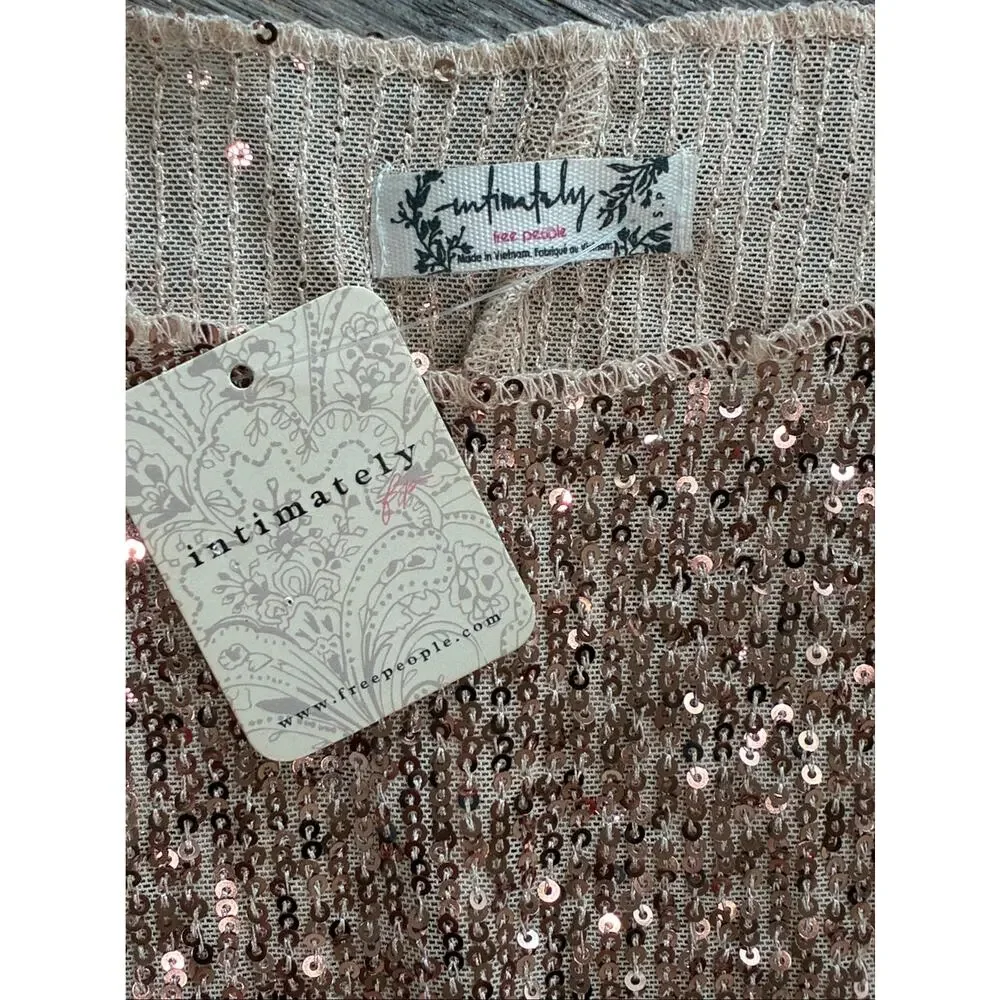 NWT Free People Intimately Small Champagne Sequins Long Sleeve Top Date Night